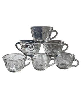 Clear Glass Floral Pattern Punch Cups Set of 6